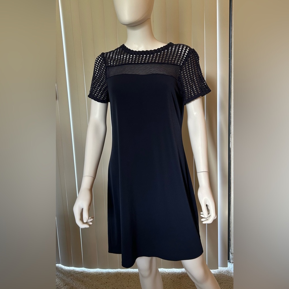 Michael Kors Navy Crochet Sleeve Midi Dress